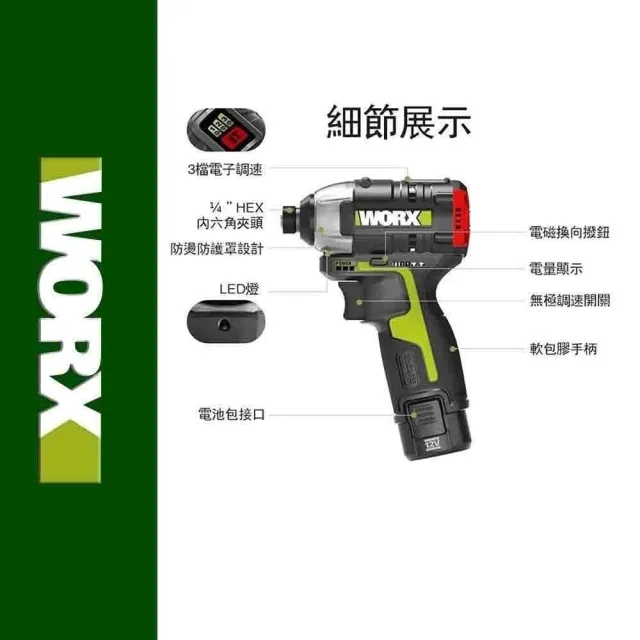 【WORX 威克士】12V電動起子 衝擊起子WU132.9+F14(無刷衝擊起子 電動起子機 鋰電起子機  充電起子機)