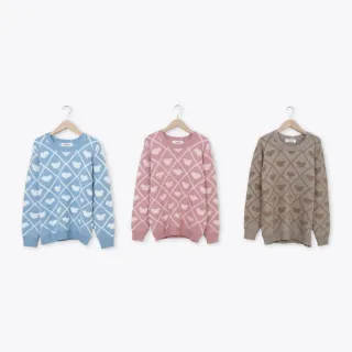 【CUMAR】親膚愛心小熊絨毛針織上衣(藍 粉 駝/魅力商品)