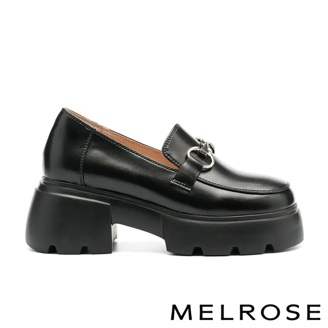 【MELROSE】美樂斯 復古學院風馬銜釦樂福厚底鞋(黑)