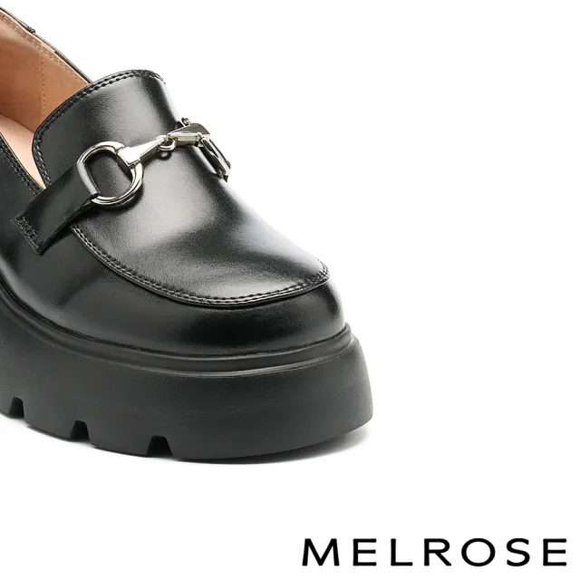 【MELROSE】美樂斯 復古學院風馬銜釦樂福厚底鞋(黑)