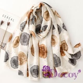 【Decoy】雙色圓點 燙金薄款時尚兩用披肩圍巾(米白)