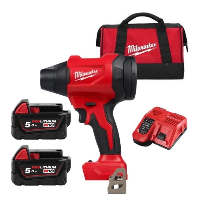 【Milwaukee 美沃奇】18V 充電式 無刷 空氣槍 吹塵槍 吹風機(M18 BLHSB主機+5.0電池2顆+充電器+提袋)