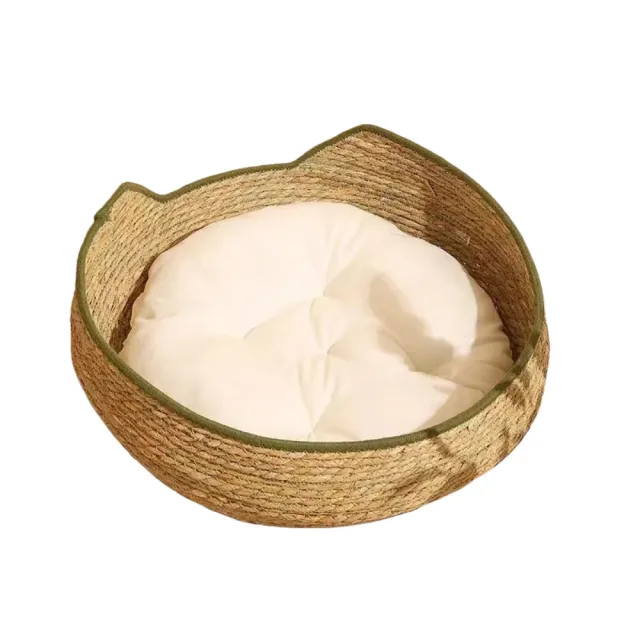 【艾嘉圖】草編寵物貓貓咪用品 寵物窩藤編可拆洗(手工貓窩四季通用貓抓板34*34*13CM)