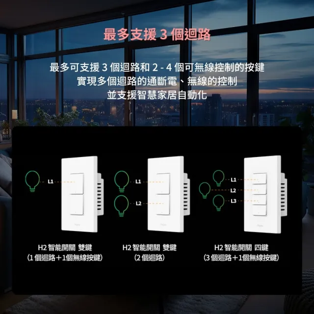 【Sioh 惜】Aqara H2 智能開關 四鍵 3個迴路＋1個無線按鍵(支援Apple Homekit/Matter)