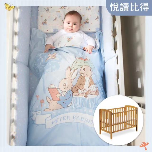【奇哥】比得兔原木大床附床墊+悅讀比得兔大床四件床組/寢具組-L (嬰兒床 嬰兒床墊)