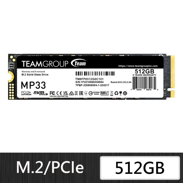 【Team 十銓】MP33 512GB M.2 PCIe 固態硬碟