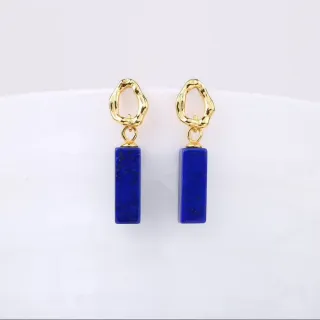 【勝弘珠寶】青金石四方柱耳飾-4.5*13mm(青金石耳環.耳針)