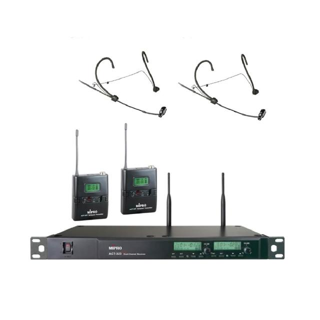 【MIPRO】ACT-323PLUS 配2頭戴式麥克風(雙頻道自動選訊無線麥克風)