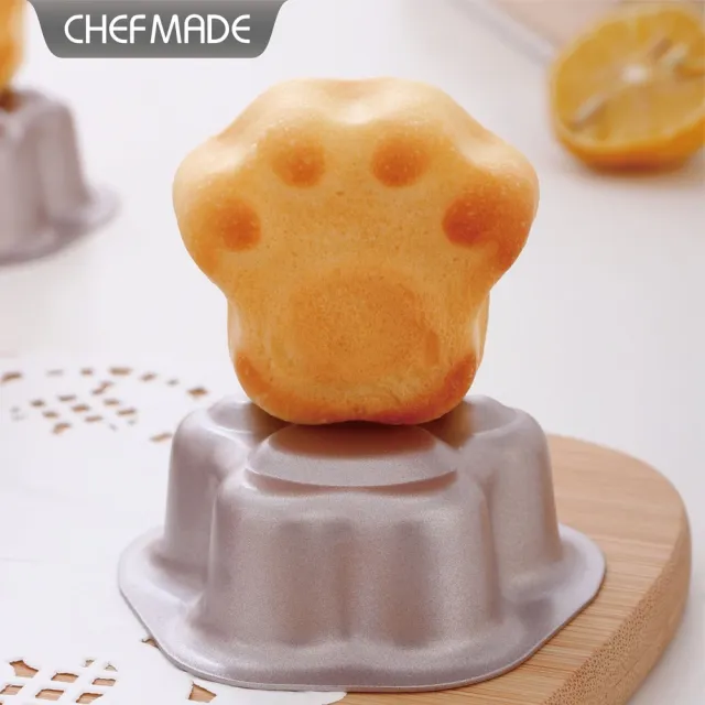 【Chefmade 學廚】宇宙工作室 貓咪腳印模具 貓爪蛋糕模(WK9965-6金色不沾貓爪型蛋糕模六件套)