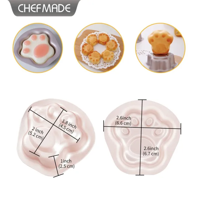 【Chefmade 學廚】宇宙工作室 貓咪腳印模具 貓爪蛋糕模(WK9965-6金色不沾貓爪型蛋糕模六件套)