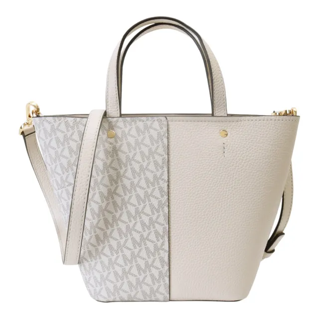 【Michael Kors】防刮MK拼接皮革兩用水餃包(香草白)