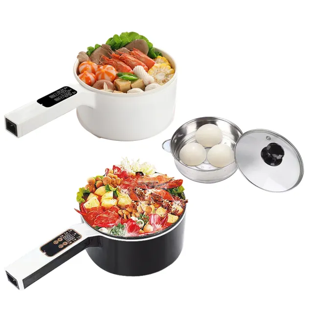 【小不記】多功能電煮鍋 快煮鍋 不沾鍋 小火鍋 電鍋 美食鍋 料理鍋 快炒鍋 電鍋 電熱鍋(內膽1.2L+蒸籠0.8L)