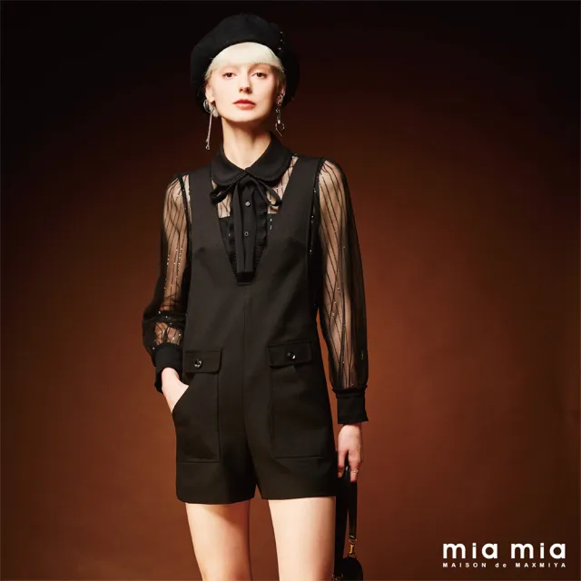 【mia mia】亮片網紗壓褶綁帶上衣