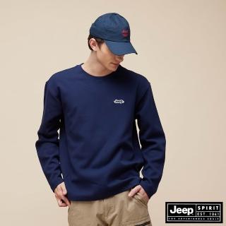 【JEEP】男裝 經典品牌LOGO刺繡長袖T恤(藍色)