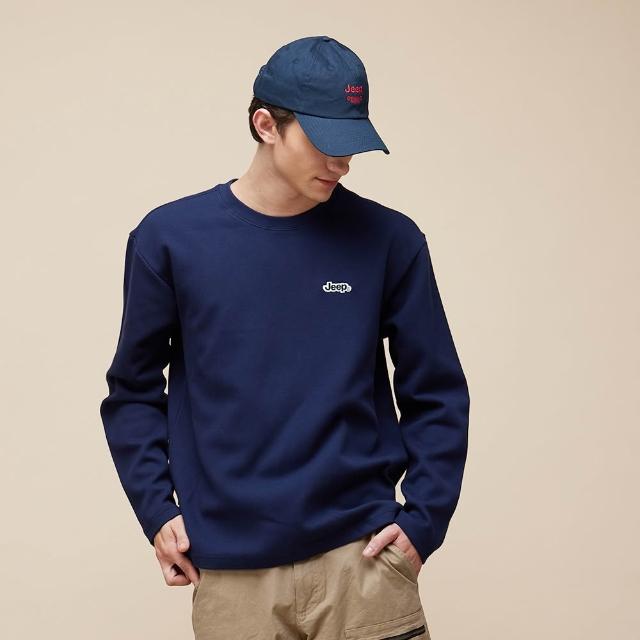 【JEEP】男裝 經典品牌LOGO刺繡長袖T恤(藍色)