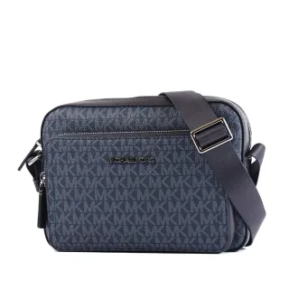 【Michael Kors】男款 COOPER 緹花LOGO防刮雙層拉鍊相機包-藍色