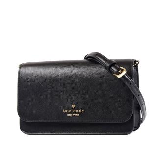 【KATE SPADE】Madison 十字紋防刮翻蓋手提/斜背二用包-黑色/迷你款