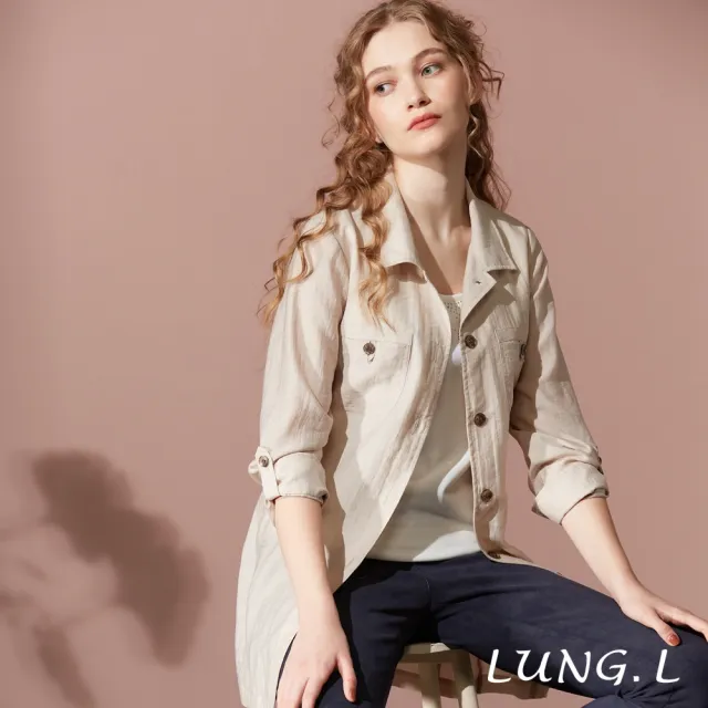 【LUNG.L 林佳樺】LT08A 卡其色綁帶長版長袖女裝襯衫外套(秋冬新品)