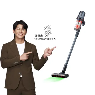 【陳傑憲代言TECO 東元】綠光顯塵無線吸塵器XJ2501CB(23Kpa/九錐氣旋/HEPA過濾/絨毛電動滾刷/momo獨家)