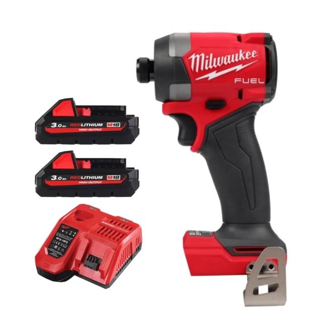 【Milwaukee 美沃奇】18V無刷衝擊起子機電鑽(M18 FID3主機+3.0鋰電池兩顆+充電器)