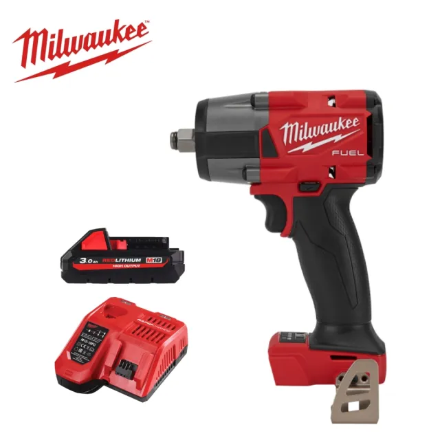 【Milwaukee 美沃奇】18V中扭無刷1/2″衝擊扳手(M18FMTIW2F12主機+3.0鋰電池一顆+充電器)