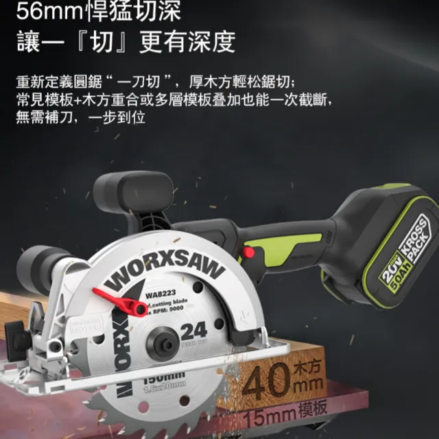 【WORX 威克士】20V 無刷鋰電圓鋸機 WU535X.14(圓鋸機 電動圓鋸機 手持圓鋸機 金屬圓鋸機 手提圓鋸機)