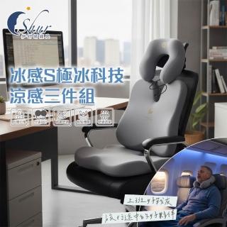 【ISHUR 伊舒爾】冰感S級冰科技涼感頸枕腰靠坐墊三件組(記憶棉/護頸美臀護腰/靠墊/椅墊/腰墊/辦公室)