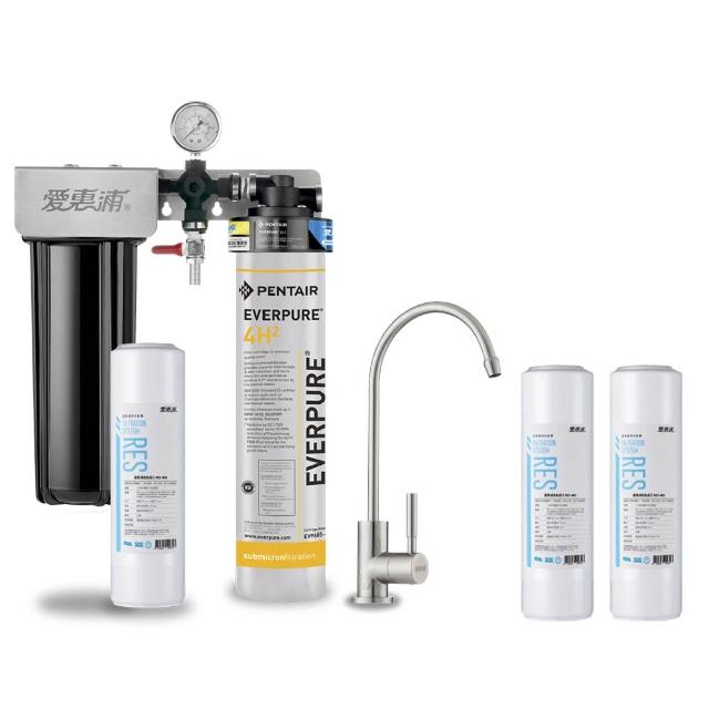 【EVERPURE 愛惠浦】櫥下型 PURVIVE Duo-4H2兩道式生飲淨水器(升級不鏽鋼龍頭/前置樹脂)