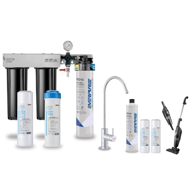 【EVERPURE 愛惠浦】櫥下型 PURVIVE Trio-PBS400無鉛龍頭三道式生飲淨水器+備用主濾芯(前置樹脂+中空絲膜)