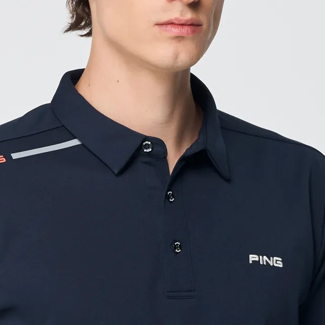 【PING】男款抗UV高彈力長袖POLO衫-深藍(日本素材/抗UV/高彈力/舒爽/吸水/GOLF/高爾夫球衫/PA25210-58)