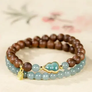 【勝弘珠寶】天然藍水翡翠搭配奇楠沉香双圈-6mm