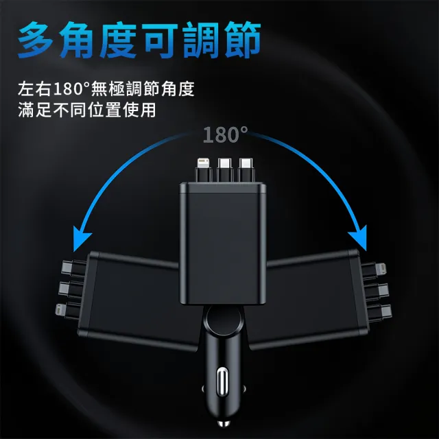 【KEYIE】M14 多功能數顯車載充電器 七合一車用充電器 車用快充(TYPE-C+Lighting)