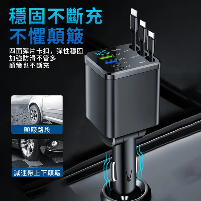 【KEYIE】M14 多功能數顯車載充電器 七合一車用充電器 車用快充(TYPE-C+Lighting)