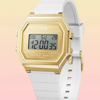【Ice-Watch】ICE DIGIT RETRO系列 復古金框矽膠電子錶 32mm(白色)