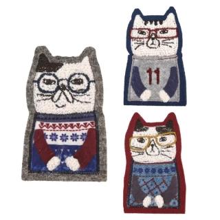 【Kusuguru Japan】交換禮物 日本眼鏡貓 胸針 相良刺繡絨毛立體造型胸針-NEKOMARUKE貓丸款