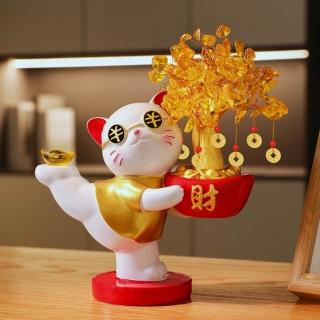 Loha 樂活家 招財貓水晶發財樹擺件(擺飾 飾品 桌面擺件 開運擺件 居家裝飾 喬遷禮品 前臺裝飾品)