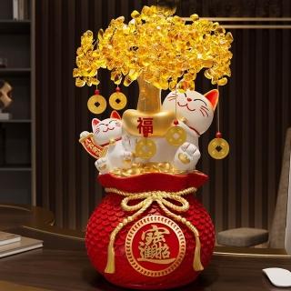 【Loha 樂活家】發財樹招財貓擺件(招財 開業 擺飾 裝飾品 桌面擺件 開運擺件 前臺裝飾品 居家裝飾 喬遷禮)