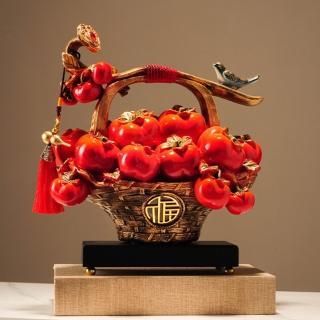 【Loha 樂活家】柿柿如意果籃擺件(開業 擺飾 聚財 裝飾品 祝運擺件 開運擺件 喬遷禮品 居家招財擺件)