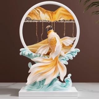【Loha 樂活家】3D錦鯉流沙畫擺件-魚躍龍門(沙漏 擺件 流動畫 流砂畫 流沙擺飾 立體沙漏畫 沙漏飾品)