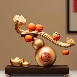 【Loha 樂活家】柿柿如意葫蘆擺件-添財納福(擺飾 招財 聚財 禮品 風水擺件 桌上擺設 開運擺飾 家居擺件)