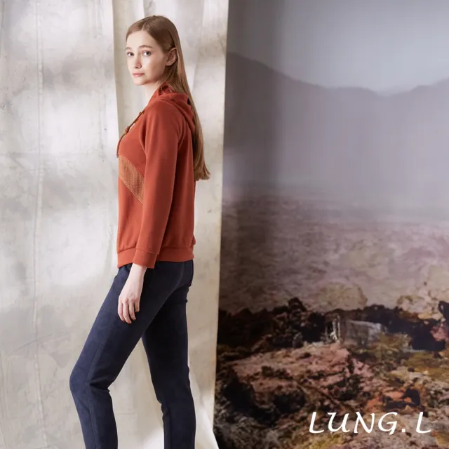 【LUNG.L 林佳樺】LU07A 焦糖橘異素材拼接長袖連帽女裝上(秋冬新品)