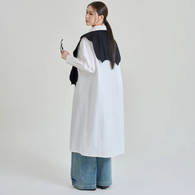 【M：MINb】附披肩純棉長版襯衫外套洋裝(白色/中大尺碼女裝/襯衫/襯衫洋裝/大尺碼女裝/洋裝)