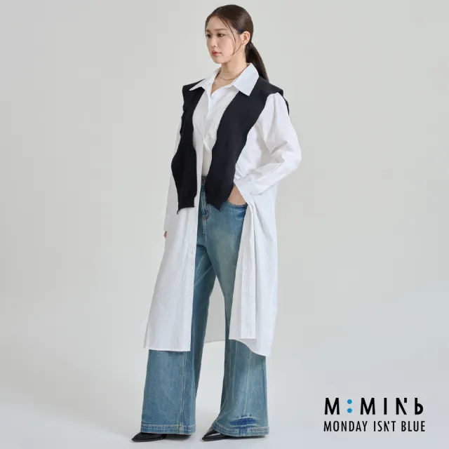 【M:MINb】附披肩純棉長版襯衫外套洋裝(白色/中大尺碼女裝/襯衫/襯衫洋裝/大尺碼女裝/洋裝)