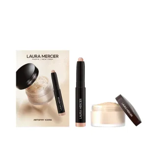 【LAURA MERCIER 蘿拉蜜思】夏日輕盈蜜粉眼妝組(煥顏透明蜜粉9.3g+奢華mini ROSEGOLD玫瑰金 眼彩筆1g)