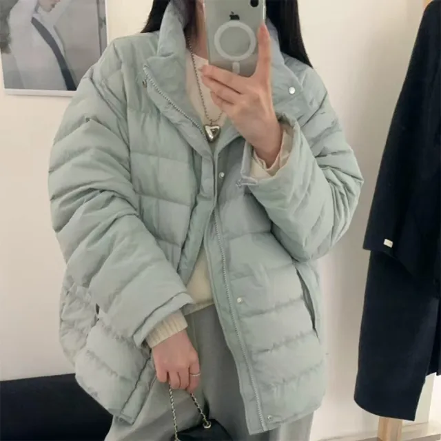 【巴黎精品】頂級真羽絨外套90%鴨絨羽絨衣秋冬外套上衣大碼休閒女裝(立領撞色文藝4色n1lr34)