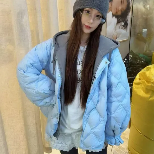 【巴黎精品】頂級真羽絨外套90%鴨絨羽絨衣秋冬外套上衣大碼休閒女裝(假兩件衛衣菱格羽5色n1lr76)
