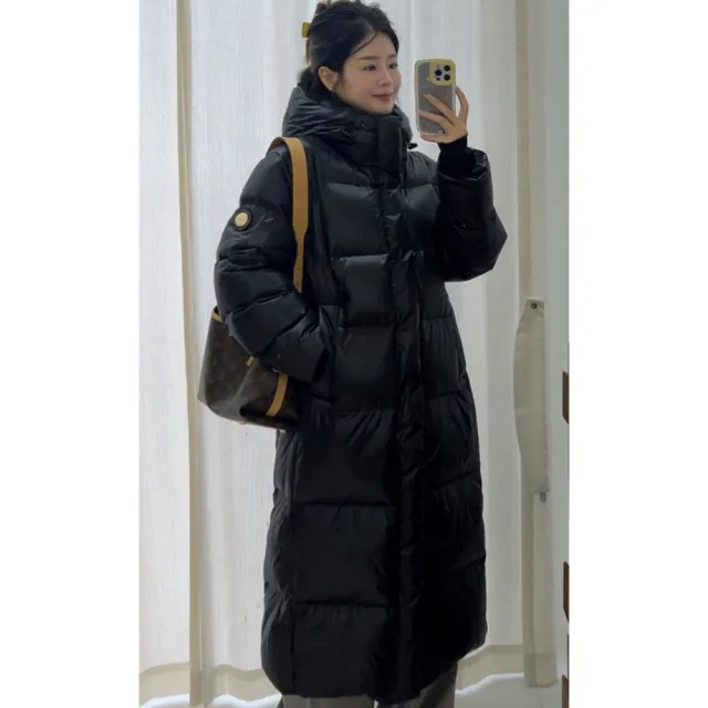 【巴黎精品】頂級真羽絨外套90%鵝絨羽絨衣秋冬外套保暖上衣大碼休閒女裝(黑色連帽情侶過膝n1lr7)