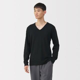 【MUJI 無印良品】男棉混羊毛保暖V領長袖T恤(黑色/暗藍/米灰色)