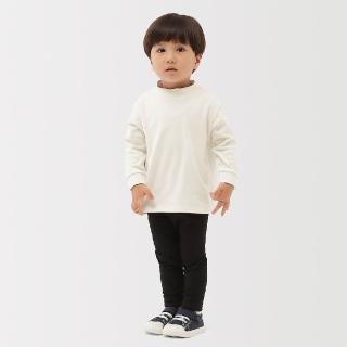 【MUJI 無印良品】幼兒雙面起毛半高領長袖T恤(柔白/灰白/米黃橫紋/煙燻黃橫紋/煙燻藍橫紋/深藍橫紋)