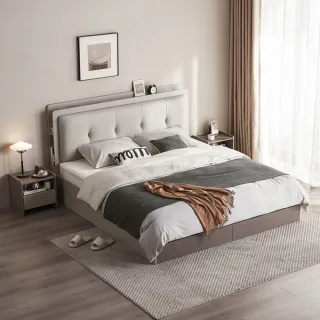 【hoi! 好好生活】林氏木業簡約雙色靠墊雙人150x190收納掀床架 OV1A-灰色